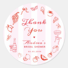 Adesivo Redondo Ciao Bella Hand Drawn Bridal Shower Thank You