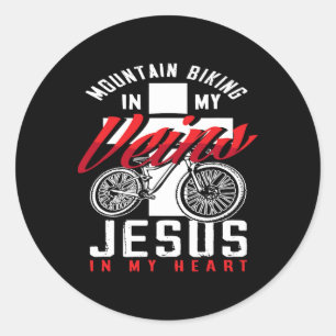 Adesivo Redondo Ciclismo de Montanha em Minhas Veias Jesus no Meu