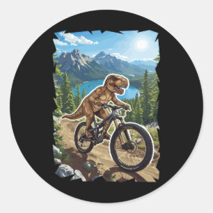 Adesivo Redondo Ciclismo de montanha na trilha da floresta do dino