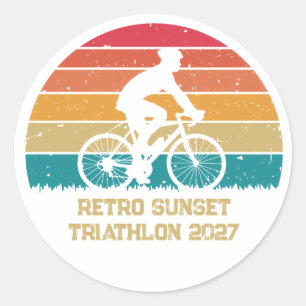 Adesivo Redondo Ciclismo Retro Pôr do Sol Triatlo Personalizado