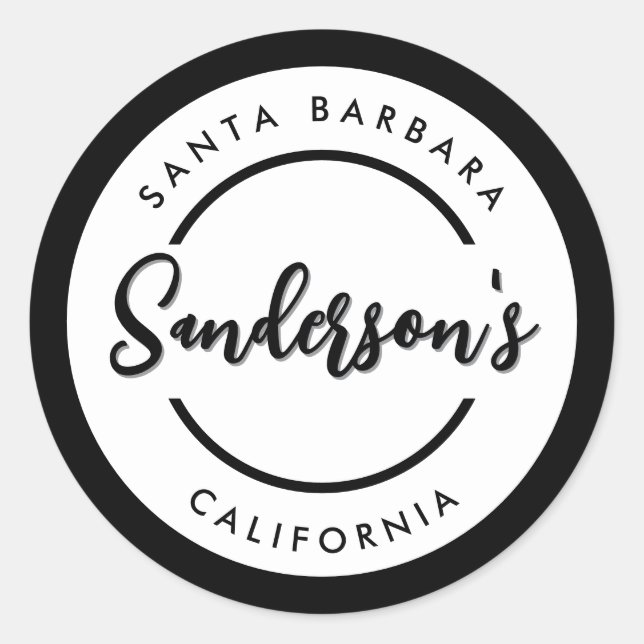 Adesivo Redondo Cidade Branca Preta Local Local Local Nome Circula (Frente)