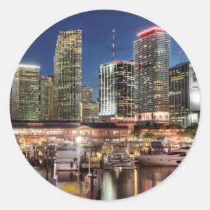 Adesivo Redondo Cidade da linha do horizonte de Miami na Flórida