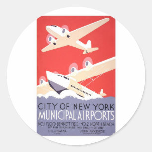 Adesivo Redondo Cidade de aeroportos do Municipal de New York
