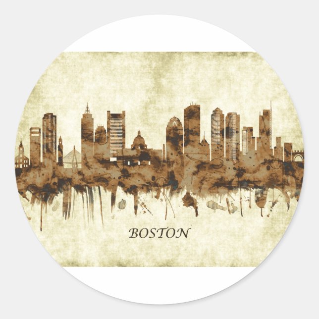 Adesivo Redondo Cidade de Boston Massachusetts (Frente)