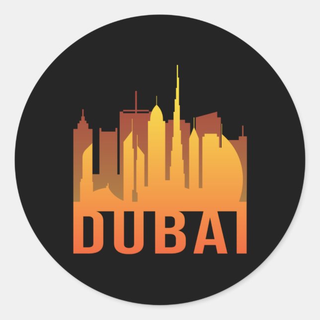 Adesivo Redondo Cidade de Dubai Cidade Cityscape Skyline Funny Ide (Frente)