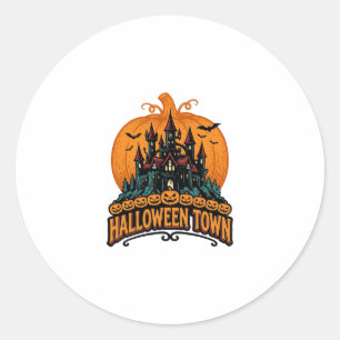 Adesivo Redondo Cidade de Halloween Castelo Assombrado Abóbora Vin