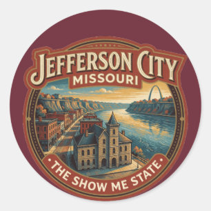 Adesivo Redondo Cidade de Jefferson Missouri Capital Rio Viagem