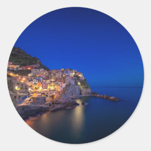 Adesivo Redondo Cidade de Manarola no Cinque Terre na noite