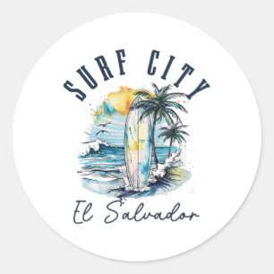 Adesivo Redondo Cidade de Surf El Salvador Vintage Praia Surf Surf