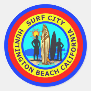 ADESIVO REDONDO CIDADE HUNTINGTON BEACH CALIFÓRNIA DO SURF
