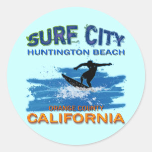 ADESIVO REDONDO CIDADE HUNTINGTON BEACH DO SURF