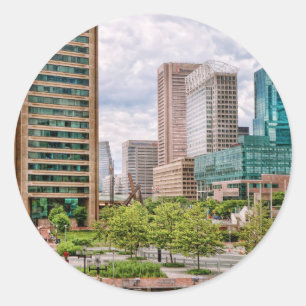 Adesivo Redondo Cidade - Porto Place - Baltimore World Trade Cente