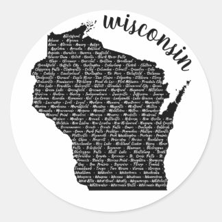 Adesivo Redondo Cidades em Wisconsin Black Map
