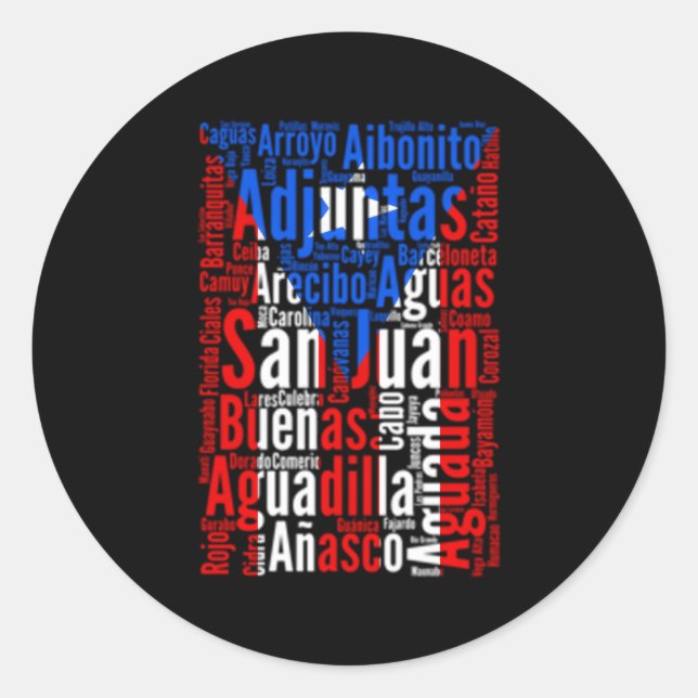 Adesivo Redondo Cidades porto-riquenhas Porto Rico Bandeira Boricu (Frente)