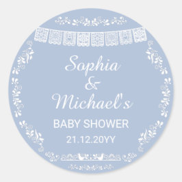 Adesivo Redondo Cielito Lindo Blue Papel Picado Baby Shower
