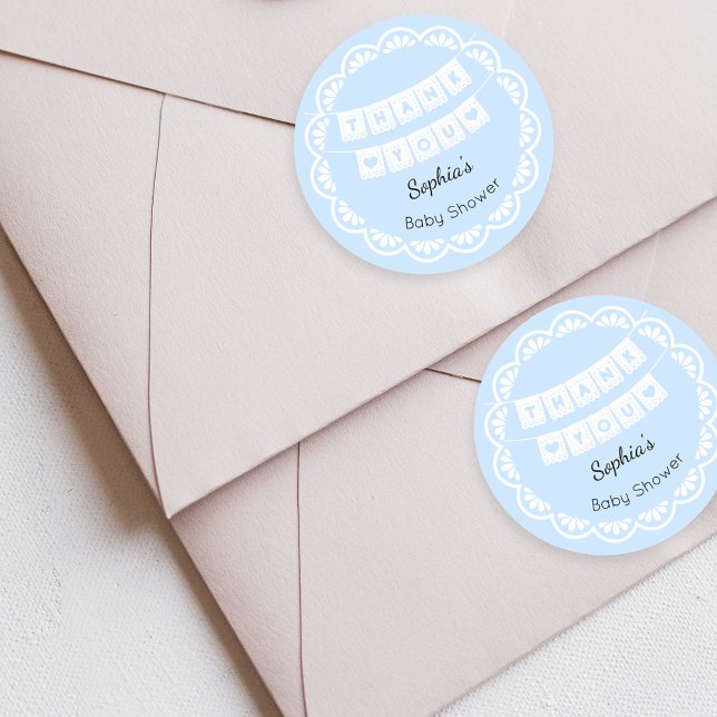 Adesivo Redondo Cielito Lindo Chá de fraldas Azul Obrigado Sticker (Criador carregado)