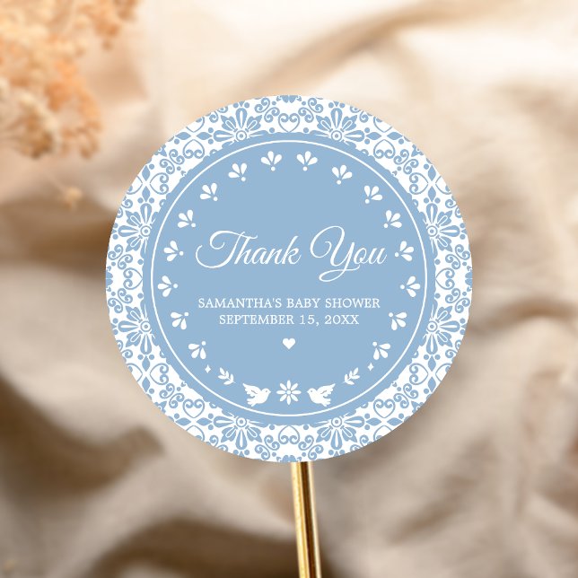 Adesivo Redondo Cielito Lindo Papel Picado Baby Shower (Blue Cielito Lindo Papel Picado Baby Shower Sticker)