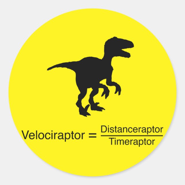 Adesivo Redondo ciência engraçada velociraptor (Frente)