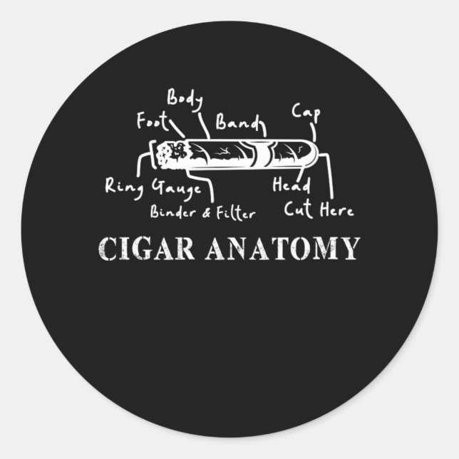 Adesivo Redondo Cigar Anatomy Smoker Humidor Cutter Cigars Gift (Frente)
