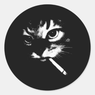 Adesivo Redondo Cigarro Gatinho Engraçado Fumar Gangster de Gato
