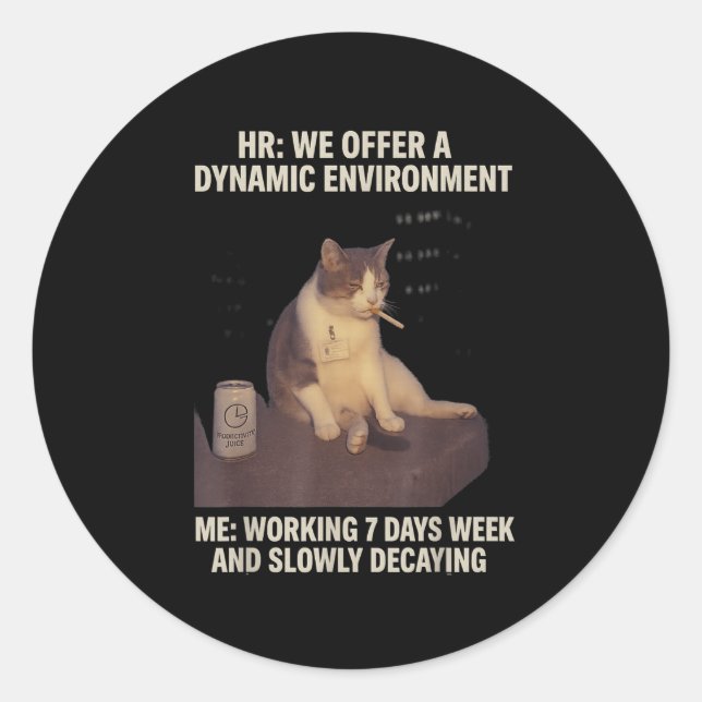 Adesivo Redondo Cigarro Gatinho Engraçado Fumar Gato Meme Vida Úti (Frente)