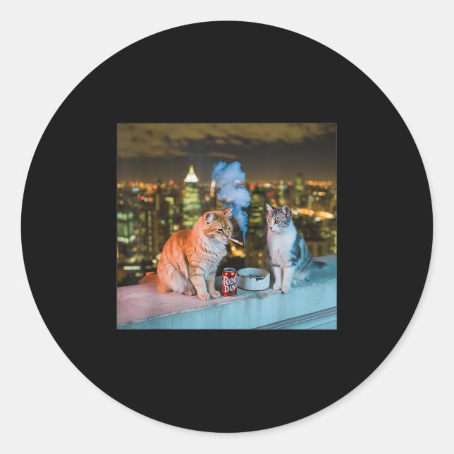 Adesivo Redondo Cigarro Gatinho Engraçado Fumar Gato Memória Céreb (Frente)