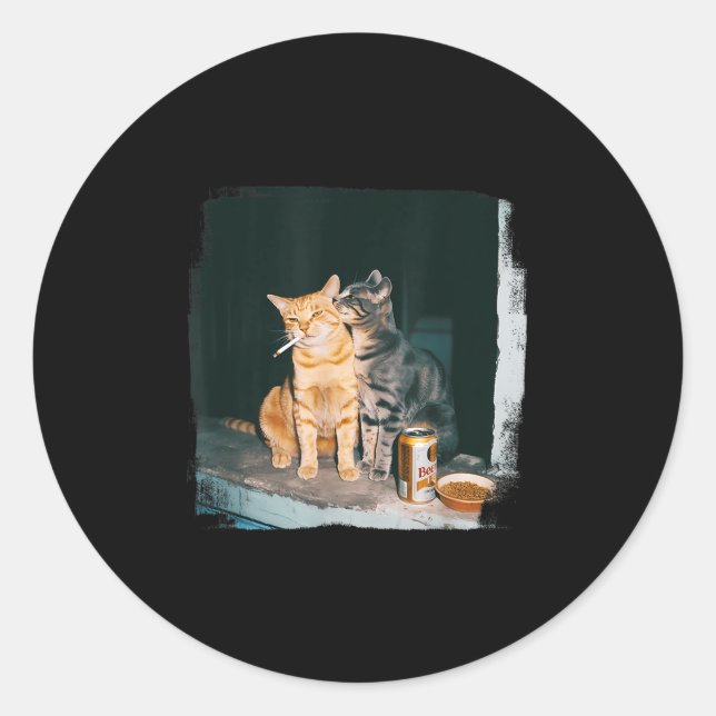 Adesivo Redondo Cigarro Gatinho Engraçado Fumar Gato Memória Céreb (Frente)