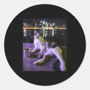 Adesivo Redondo Cigarro Gato Engraçado Fumar Gato Estúpido Bra