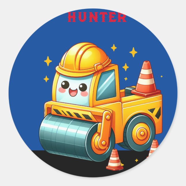 Adesivo Redondo Cilindro de Vapor de Menino Personalizado (Frente)