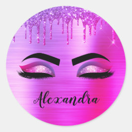 Adesivo Redondo Cílios com Brilho Roxo Monograma Nome
