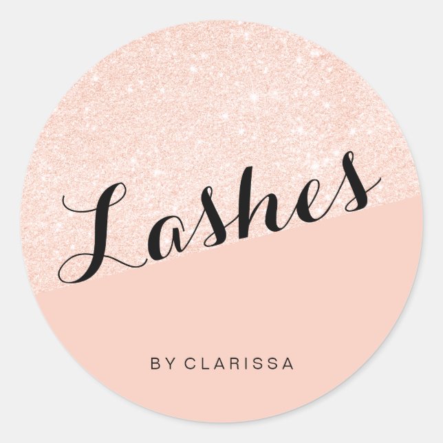 Adesivo Redondo Cílios elegantes modernos com brilho de rosa doura (Frente)