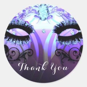 Adesivo Redondo Cílios Glamour Roxo Favor de Festa de Mascarada
