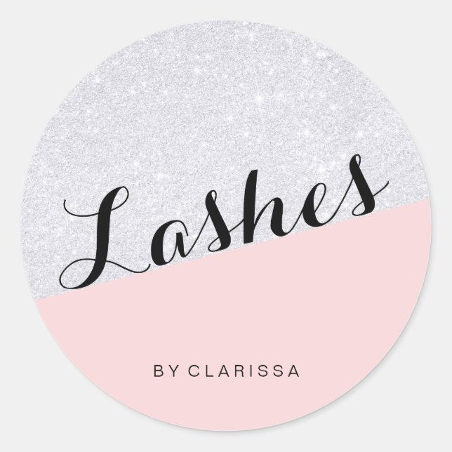 Adesivo Redondo Cílios postiços rosa elegante moderno com brilho p (Frente)