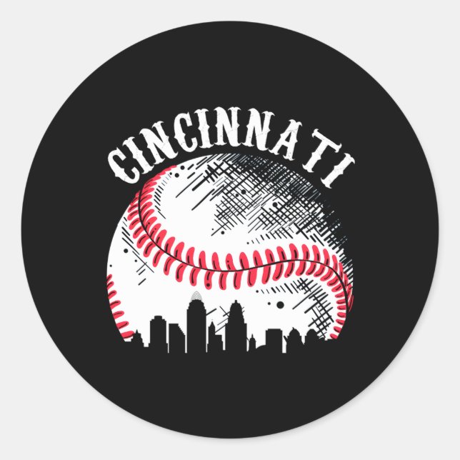 Adesivo Redondo Cincinnati Skyline City Baseball Reuniu Em Gameday (Frente)