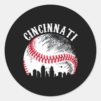Adesivo Redondo Cincinnati Skyline City Baseball Reuniu Em Gameday