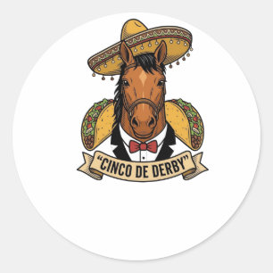 Adesivo Redondo Cinco de Derby Cavalo Taco Sombrero Design Vintage