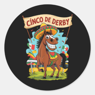 Adesivo Redondo Cinco De Derby Funny Horse Racing Derby De Mayo