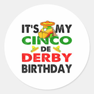 Adesivo Redondo Cinco de Derby Mayo Diversão de Aniversário Decora
