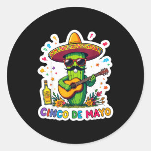 Adesivo Redondo Cinco de maio cacto mexicano engraçado óculos de s