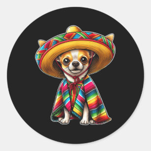Adesivo Redondo Cinco De Mayo 2025 Chihuahua Dog Lover Sombrero Ta