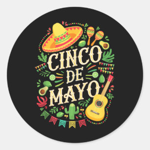 Adesivo Redondo Cinco de Mayo Camisa Homens Mexicanos Mulheres Cri