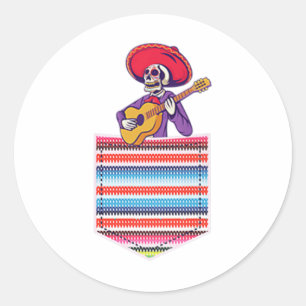 Adesivo Redondo Cinco De Mayo Camisa Mexicana Fiesta Calaca Pocket