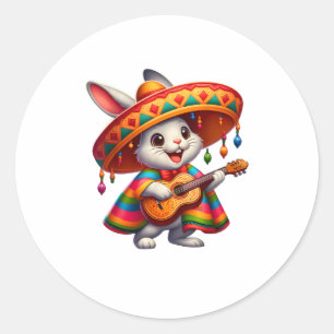 Adesivo Redondo Cinco de Mayo Coelho Vestindo Sóbrero Mexicano