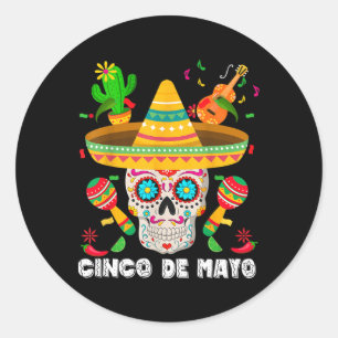 Adesivo Redondo Cinco De Mayo Crânio de Açúcar 5 De Maio Festa Mex
