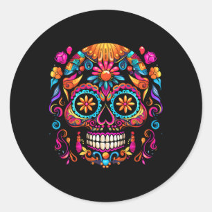 Adesivo Redondo Cinco De Mayo Crânio de Açúcar Dia De Los Muertos