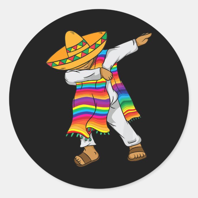 Adesivo Redondo Cinco De Mayo Dabbing Poncho Kids Toddler Mexicano (Frente)