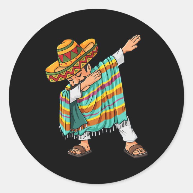 Adesivo Redondo Cinco de Mayo Dabbing Poncho Sombrero, divertido m (Frente)
