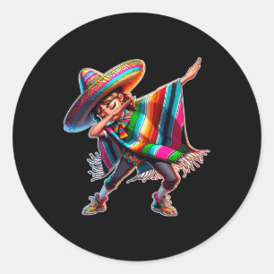 Adesivo Redondo Cinco De Mayo Dabbing Poncho Sombrero mexicano Dab