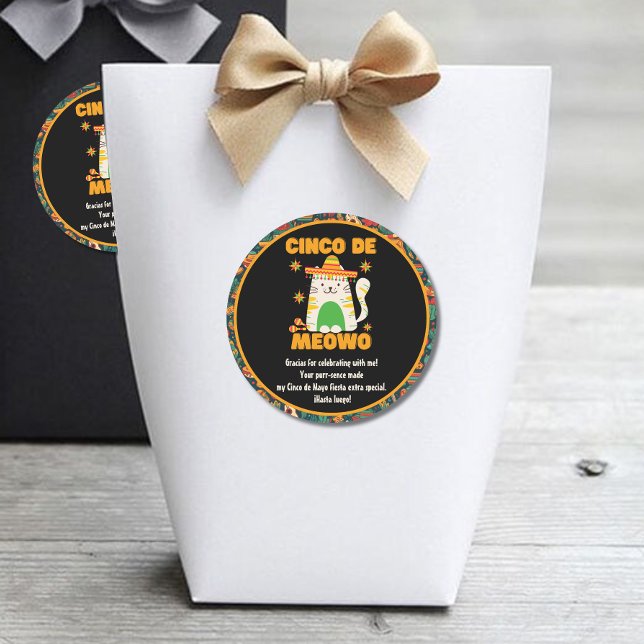 Adesivo Redondo Cinco de Mayo - Gato Bonito Obrigado (Criador carregado)