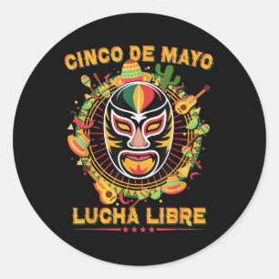 Adesivo Redondo Cinco de Mayo Lucha Libre Luchador Mask Funny Cinc